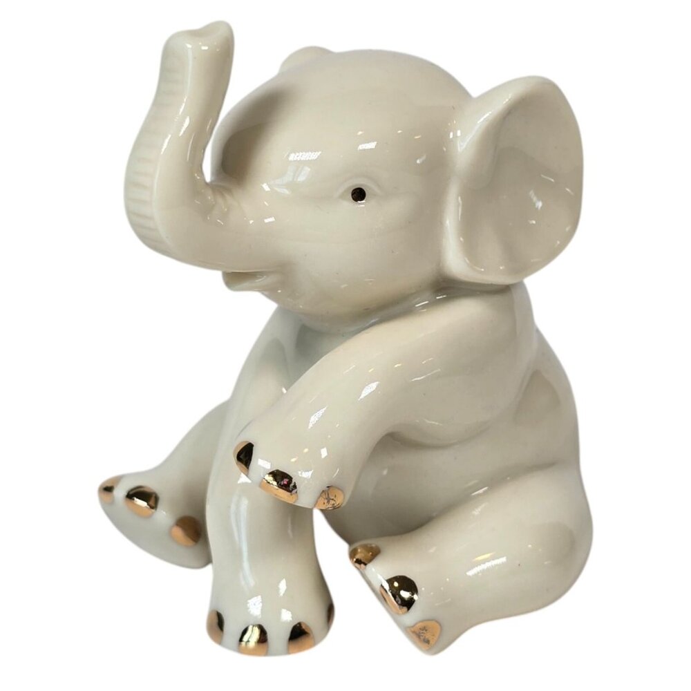 Lenox Elephant Figurine Calf Baby Figure 2.5 inch Sitting Trunk Up Minimalist